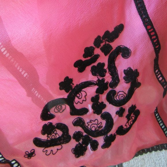 Vintage 80s-90s NWOT Persaman Midi Coral Pink and Black Chiffon Lined Skirt Sz 8 - Picture 2 of 9